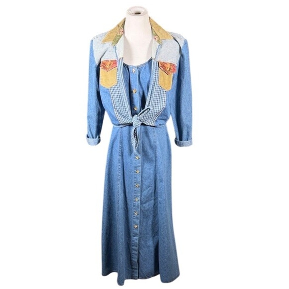 PG Collections Ginger Bort‎ Denim Patchwork Maxi Dress & Jacket Set Womens 10